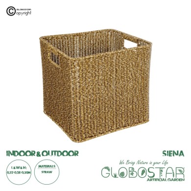 GloboStar® Artificial Garden SIENA 21497 Διακοσμητικό Πλεκτό Καλάθι - Κασπώ Γλάστρα - Flower Pot Μπεζ Μ32 x Π28 x Υ30cm